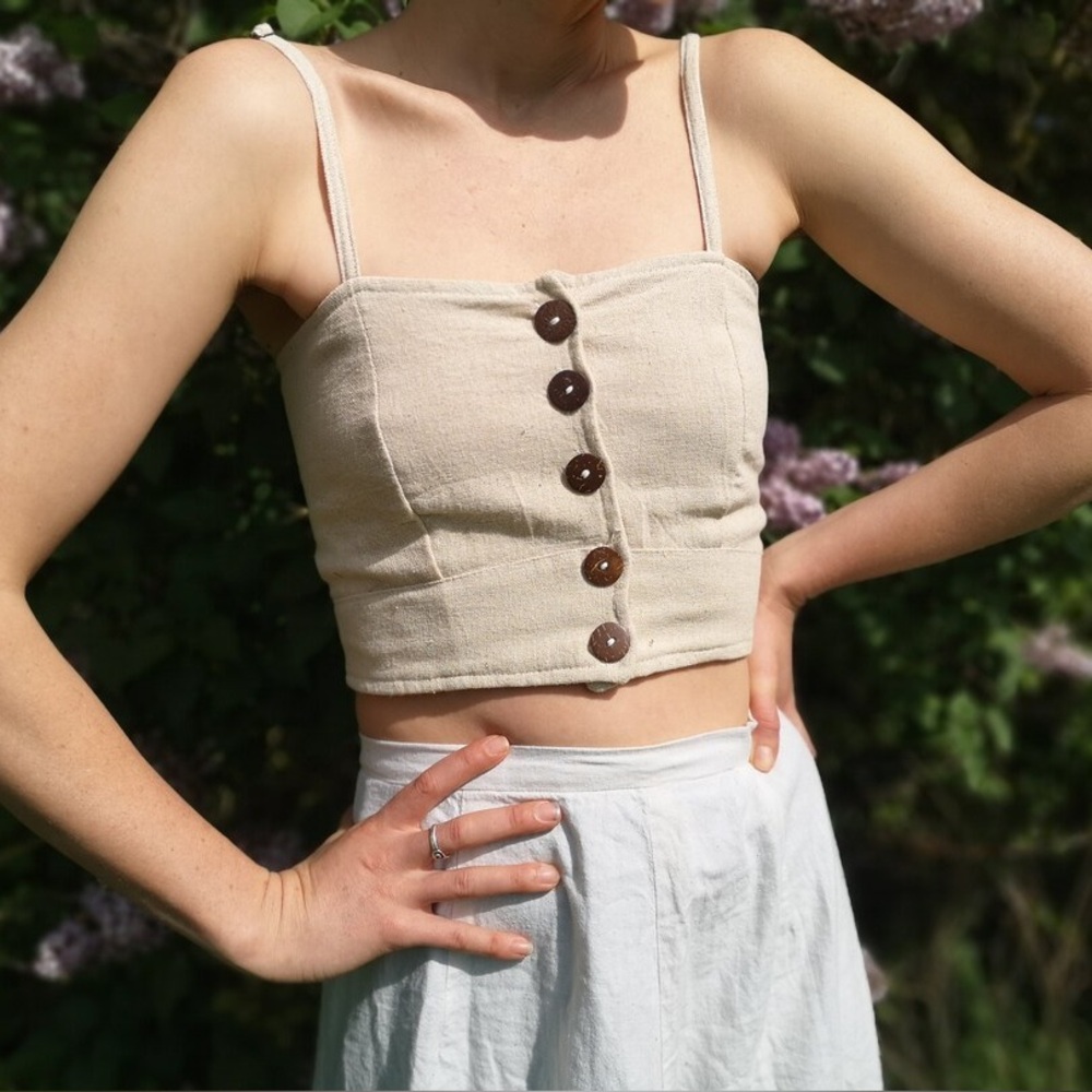 New express tan linen crop top
